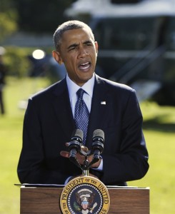 U.S. President Barack Obama delivers a statement at the White House on the air strikes in Syria